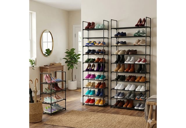 Relaxdays Schuhregal, 10 Ebenen, Stecksystem, Hbt: 174x94x30 Cm, Metall Schuhablage, Platzsparend, Schuhgestell, Schwarz