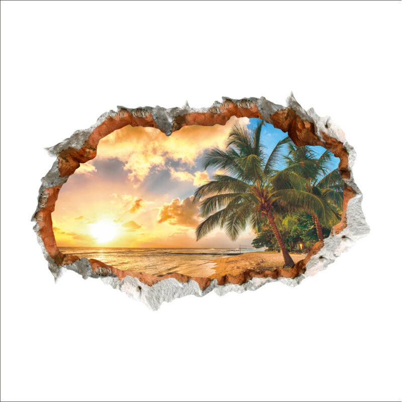 3d-wandtattoo „urlaubsinsel“ (60 X 90 Cm) Selbstklebendes Wandtattoo Mit Strand-, Meeres- Und Palmenmotiv Dekoration Für Wohnzimmer, Schlafzimmer, Küche, Flur Und Eingangsbereich (für Erwachsene)