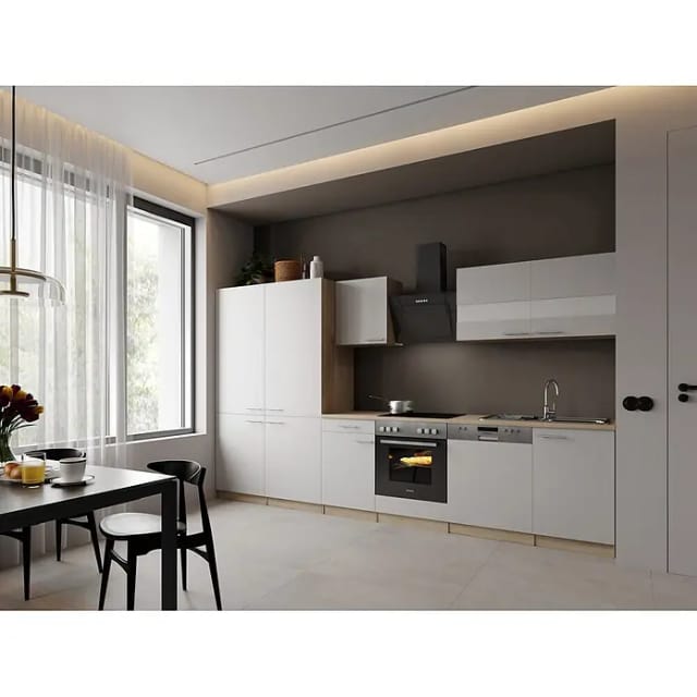 Einbauküche Küchenzeile Eiche Sägerau Weiß Merle 340 Cm French Door Respekta