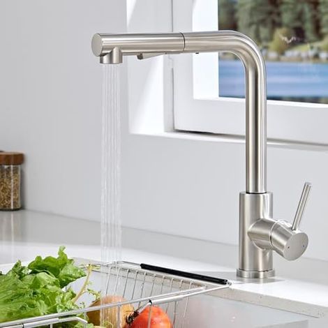 360° Drehbare Küchenarmatur Aus Edelstahl 304 – Ausziehbarer Brausekopf Mit 2 Strahlarten – Warm- Und Kaltwasser, Praktisch Zum Abwaschen – Silber