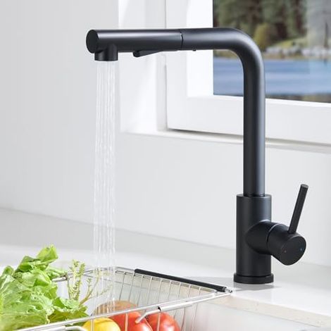 360° Schwenkbare Küchenarmatur Aus Edelstahl 304 – Ausziehbarer Brausekopf Mit 2 Strahlarten – Warm- Und Kaltwasser, Praktisch Zum Abwaschen – Schwarz