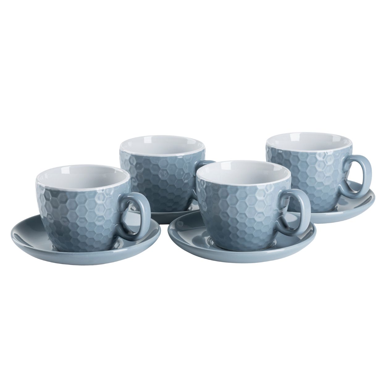 Set Aus 4 Tassen Und Untertassen In Einem Blauton