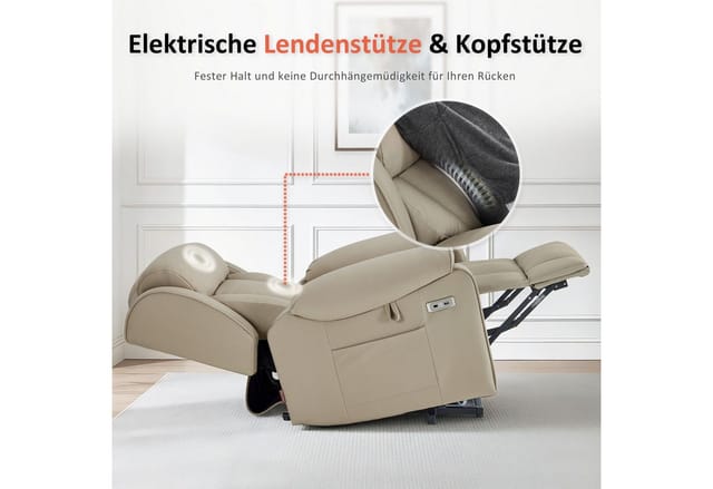 M Mcombo 4-motoren-fernsehsessel Mit Aufstehhilfe Elektrisch, Elektrische Lenden- & Kopfstütze 165°zero-gravity Sessel Mit Aufstehhilfe, Massage & Heizung 7558 (mikrofaser, Beigebraun)