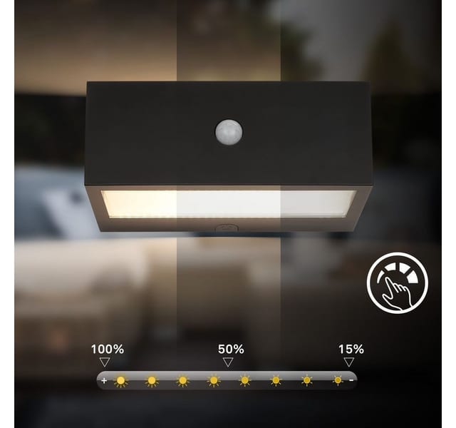Briloner Außenwandleuchte Akku Bewegungsmelder 18,5cm 6,5w 700lm 3000k Warmweiß Dimmbar Schwarz - Wandlampe Balkon Terrasse Hauswand