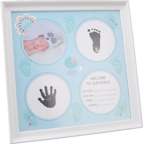 Baby-fußabdruck-set (junge/mädchen), Robuste Kunststoffplatte, Blauer Rahmen Für Babyhand- Und Fußabdrücke