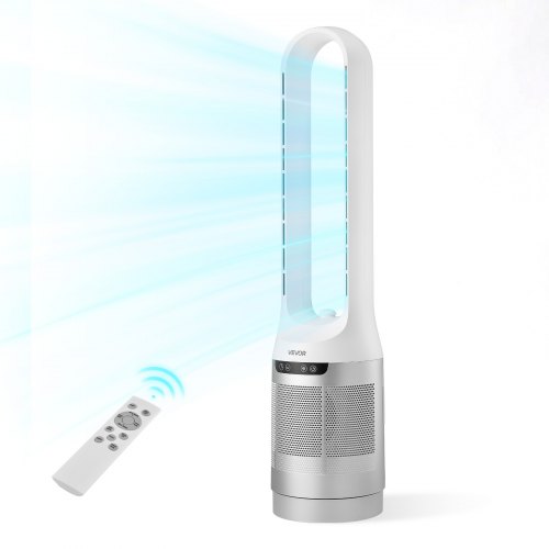 Blattloser Turmventilator, 104cm Säulenventilator Mit 12 Geschwindigkeiten Max. 4.5 M/s 4 Modi 8 Std. Timer, 65° Oszillierender Standventilator Mit Fernbedienung Für Schlafzimmer Büro, Weiß