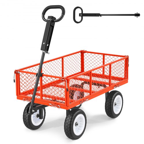 Bollerwagen 408,2 Kg Tragkraft, Gartenwagen Mit Pu-reifen, Handwagen Mit Verstellbarem Griff, Abnehmbaren Seitenwänden, Transportwagen Zur Befestigung An Atv Oder Traktor, Rot