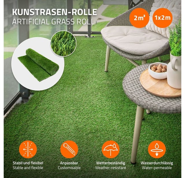 Ecd Germany Kunstrasen-rolle 100x200 Cm 2m² Grün, Rasenteppich Outdoor Wetterfest, 35mm, Grasmatte Meterware, Kunstgras Wasserdurchlässig & Uv-beständig, Kunstrasenteppich Für Balkon Terrasse & Garten