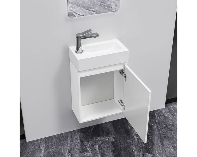 Belvit Badmöbel-set 40 Cm Weiß Glänzend Mit Waschbecken Unterschrank Grifflos Soft Close Umkehrbar Spiegel