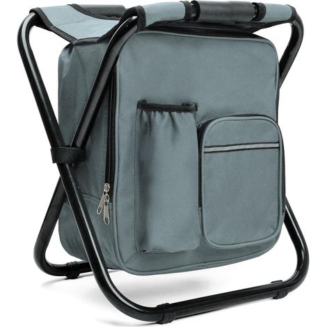 40 Cm Großer, Klappbarer Campinghocker Mit 15-liter-isoliertasche, Angelstuhl Mit Rucksack, Kompakt Und Funktional, Klappstuhl Für Jagd Und Picknicks, Grau