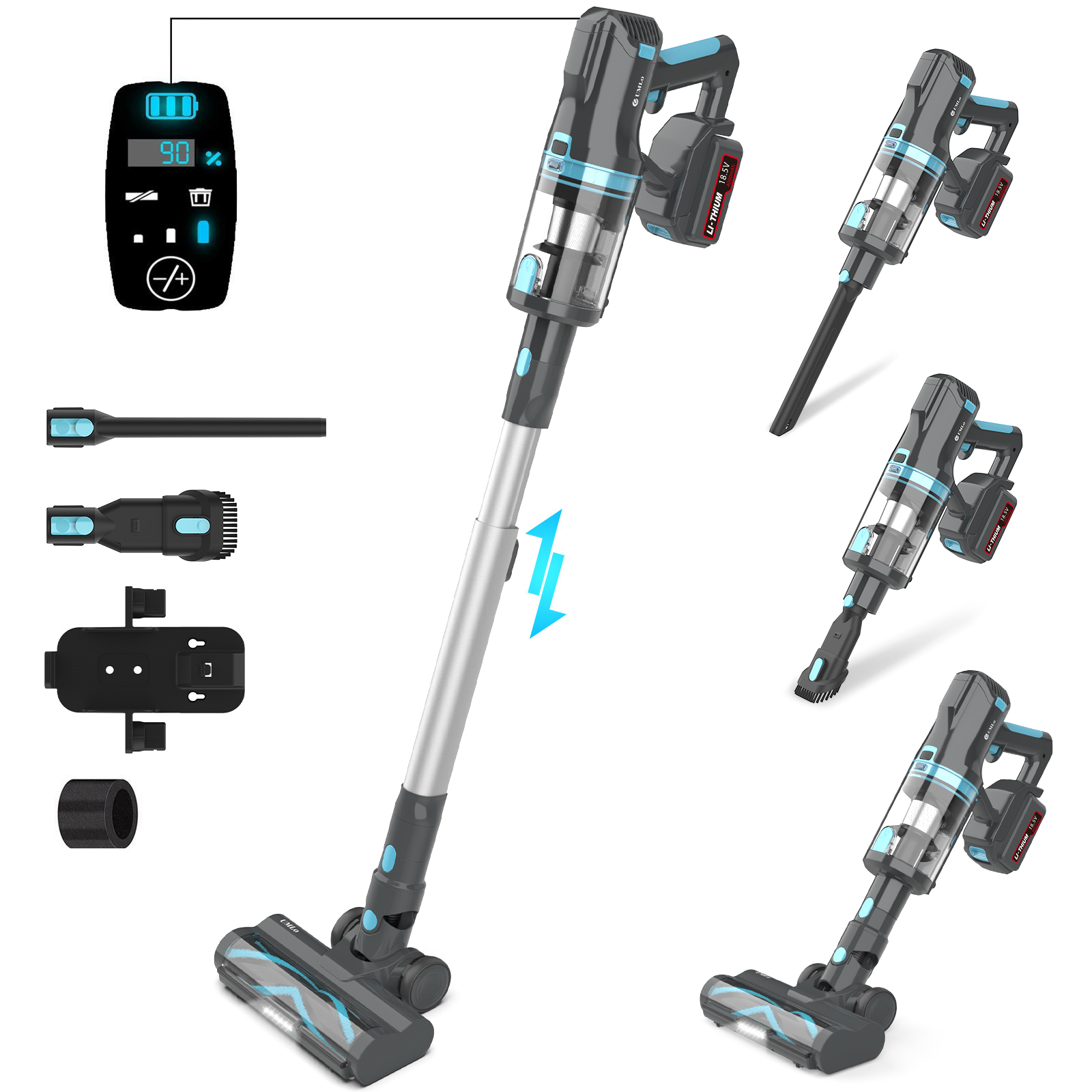 Umlo V11 Blueundgray Cordless Stick Vacuum Cleaner – 30x25x115 Cm – 3.7 Kg – Aus Abs – Powerful 300w Brushless Motor – Led Display
