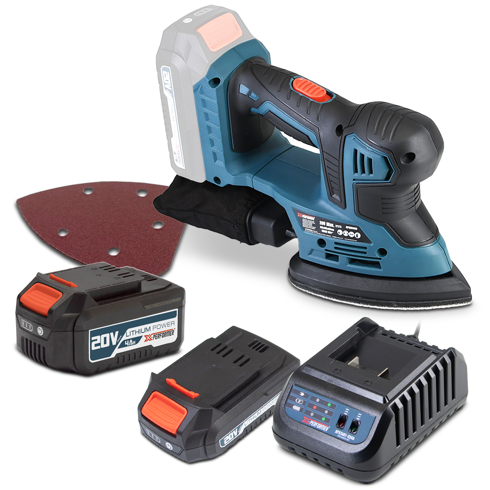 Dreieckiger Schleifer 20 V Max, Im Lieferumfang Enthalten: 1 Akku Mit 2 Ah, 1 Akku Mit 4 Ah Und Ein Schnellladegerät.