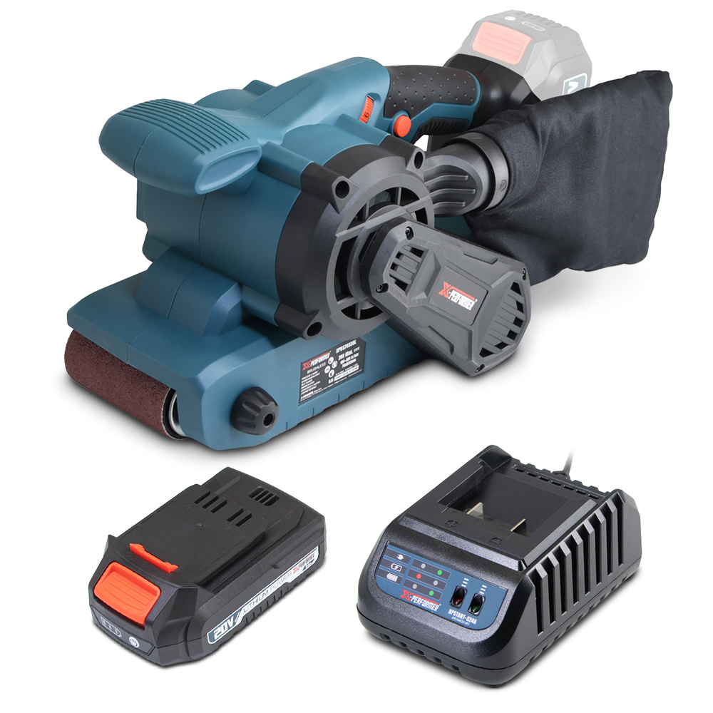 20-v-akku-bandschleifer Mit Bürstenlosem Motor, Geliefert Mit 1 Akku (2 Ah) Und Einem Ladegerät.