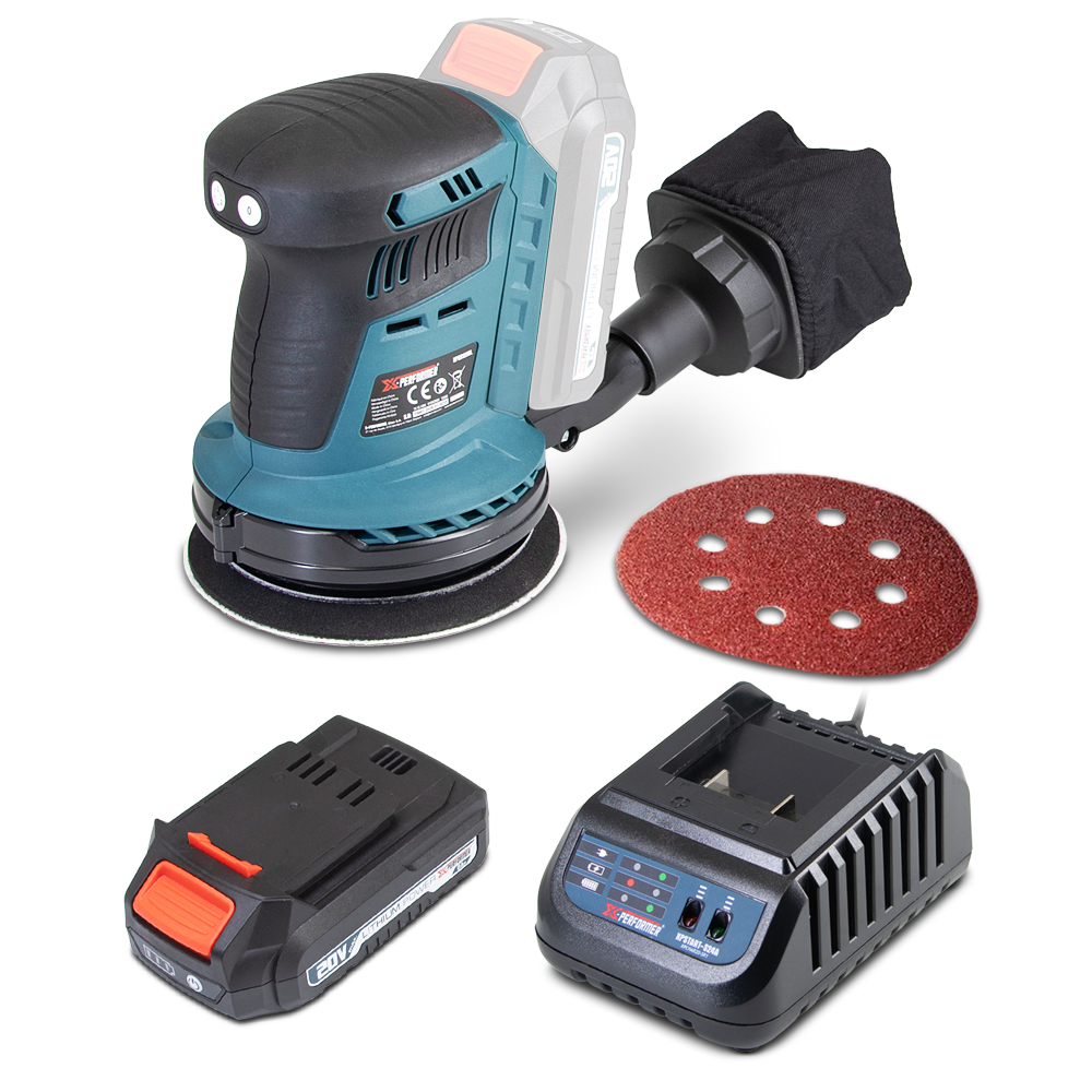 Exzenterschleifer 20 V Max 125 Mm Mit Bürstenlosem Motor, Geliefert Mit 1 Akku (2 Ah) Und Einem Schnellladegerät.