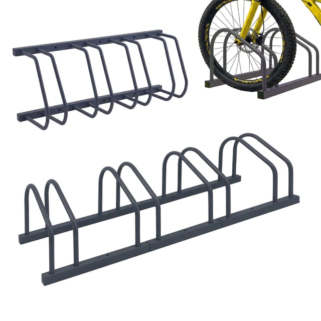Relaxdays Fahrradständer Boden & Wandmontage, 4 Räder, Bis 65 Mm Reifenbreite, Garage, Reihenparker, Stahl, Anthrazit