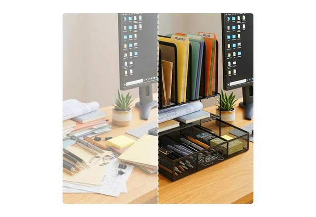 Relaxdays Schreibtisch Organizer, Ordnerhalter Mit Schublade & 6 Ablagen, Büro, Hbt: 36 X 35 X 24,5 Cm, Metall, Schwarz