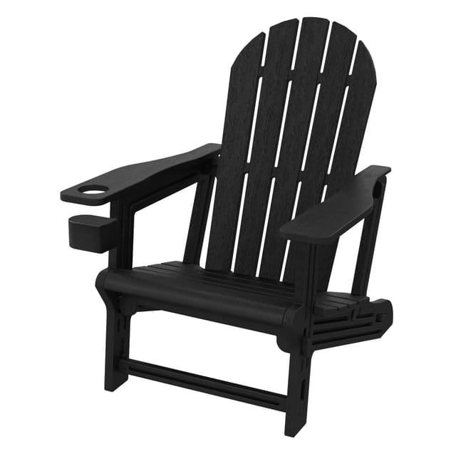 Ml-design Adirondack Loungestuhl Mit Getränkehalter, Schwarz, Gartenstuhl Aus Kunststoff-holzoptik, Gartensessel Mit Stecksystem, Adirondack Chair Wetterfest, Outdoor Loungesessel Für Garten/terrasse