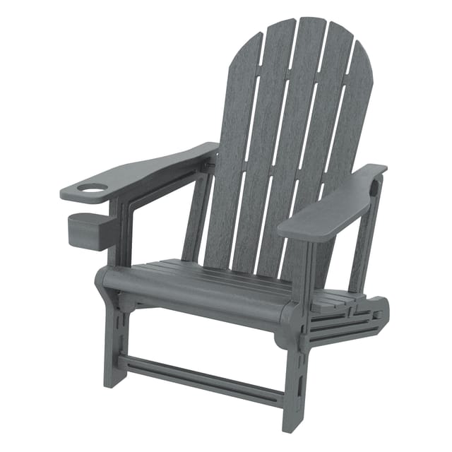 Ml-design Adirondack Loungestuhl Mit Getränkehalter, Grau, Gartenstuhl Aus Kunststoff, Holzoptik, Gartensessel Mit Stecksystem, Adirondack Chair Wetterfest, Outdoor Loungesessel Für Garten & Terrasse