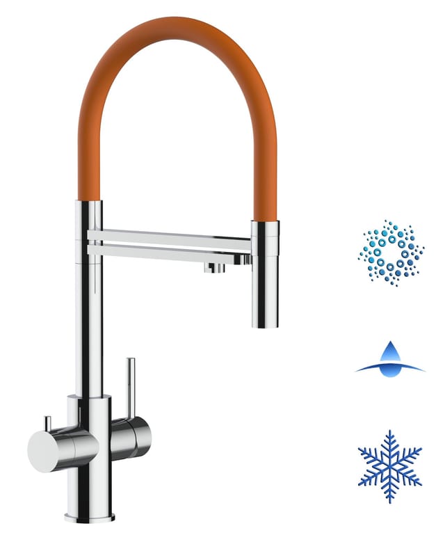 5 Wege Wasserhahn Edelstahl Massiv Kuechenarmatur Mit Orange 360 Schwenkbarem Auslauf Und Abnehmbare 2 Strahl Handbrause - Edelstahl Hochglanz