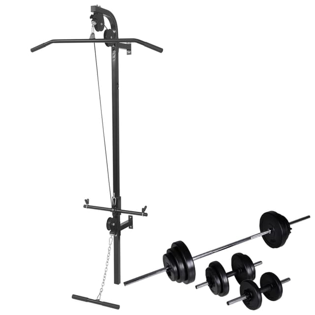 Fitnessstation Wandmontage Mit Langhantel Kurzhantel Set 30,5kg Vidaxl
