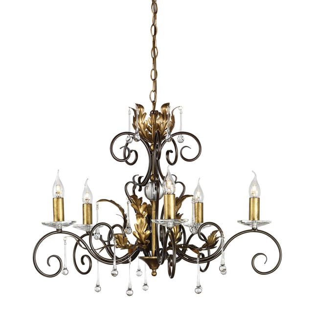 Amarilli - 5 Leichte Kronleuchter Bronze, Gold Blumenblätter Design, E14 - Elstead