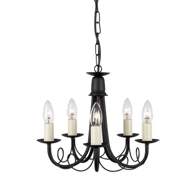 Minster - 5 Light Chandelier Black Finish, E14 - Elstead