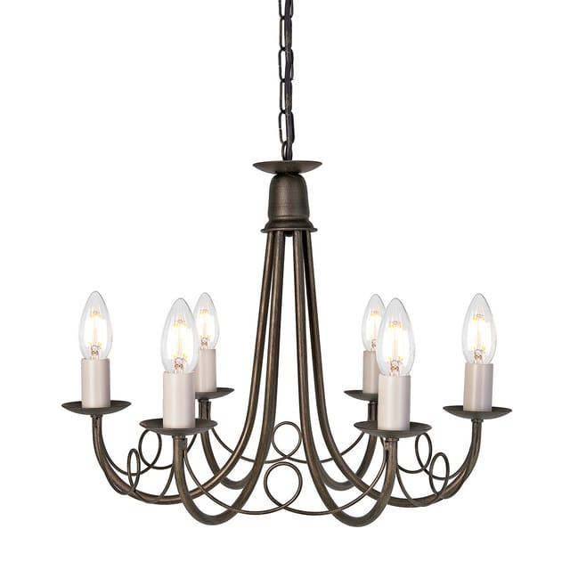Elstead - Minster - 6 Light Chandelier Black, Gold Finish, E14