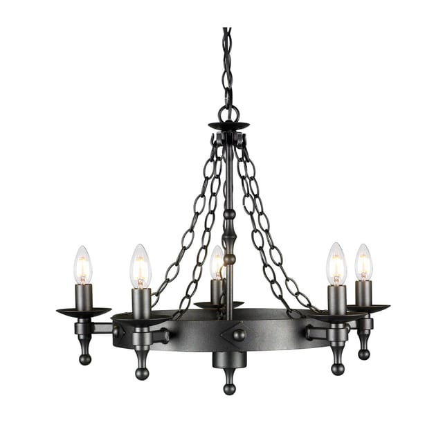 Elstead - Warwick - 5 Light Chandelier Graphite Black Finish, E14