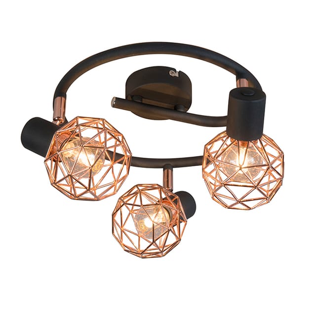 Moderner Schwarzer Deckenstraher Mit Kupfer 3 Flammig - Mesh