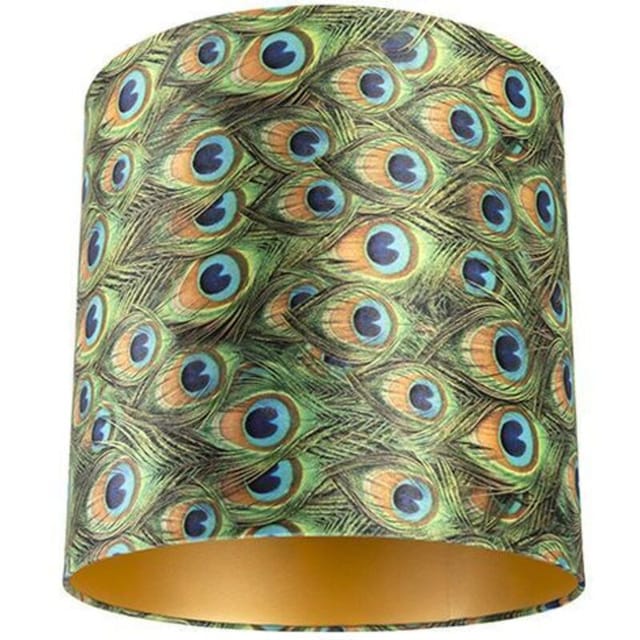 Velour Lampenschirm Pfau Design 40/40/40 Mit Goldenem Interieur