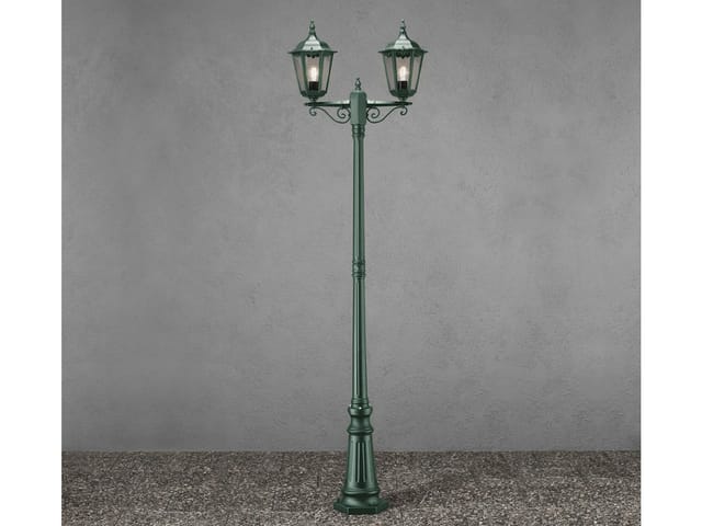 Konstsmide - 2-flammige Gartenlaterne Firenze, Aluminium Grün, Inkl. Pfahl