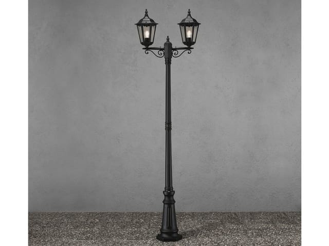 Konstsmide - 2-flammige Gartenlaterne Firenze, Aluminium Schwarz, Inkl. Pfahl