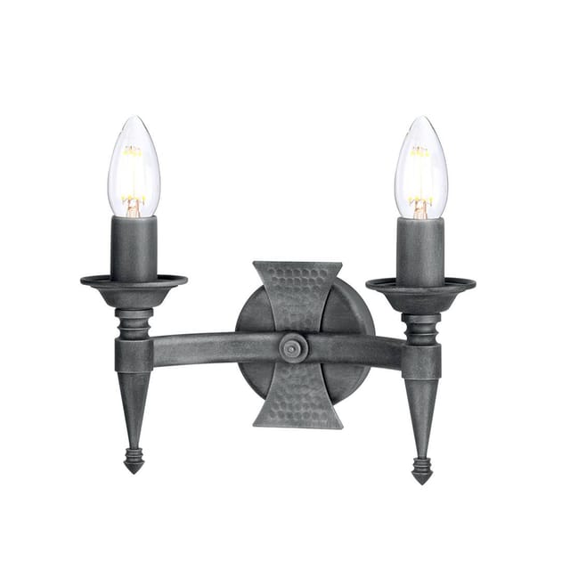 Saxon - 2 Licht Innenkerze Wandleuchte Schwarz Silber, E14 - Elstead
