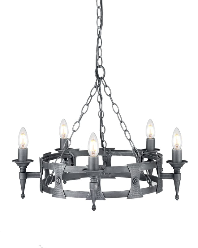 Saxon - 5 Light Chandelier Black, Silber Finish, E14 - Elstead