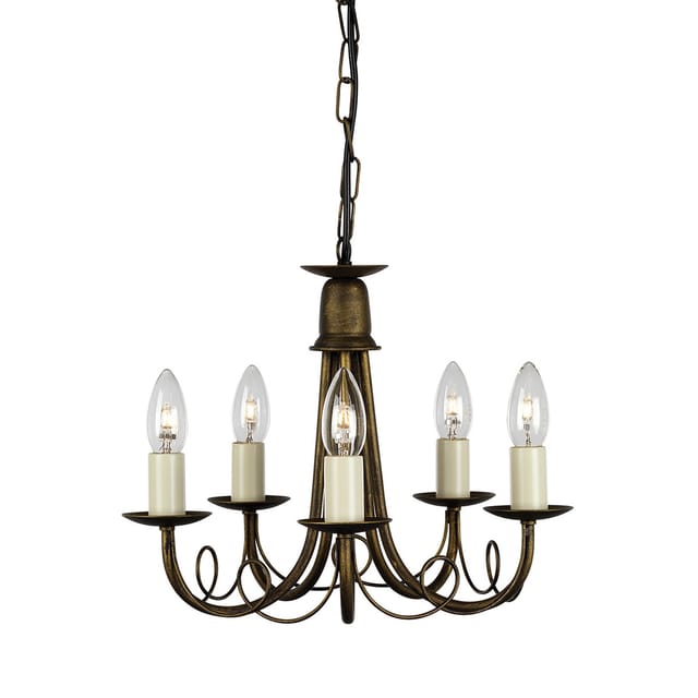 Elstead - Minster - 5 Light Chandelier Black, Gold Finish, E14