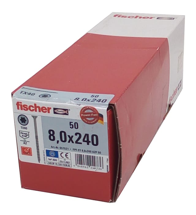 Fischer - 50x Holzschraube 8,0x240 Edelstahl A2 Tx Senkkopf Teilgewinde Schraube