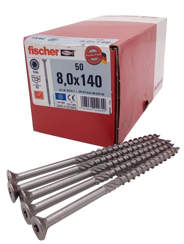 Fischer - 50x Spanplattenschrauben 8,0x140 Power Fast A2 Tx Senkkopf Teilgewinde
