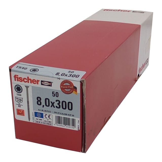 Fischer - 50x Holzschraube 8,0x300 Edelstahl A2 Tx Senkkopf Teilgewinde Schraube