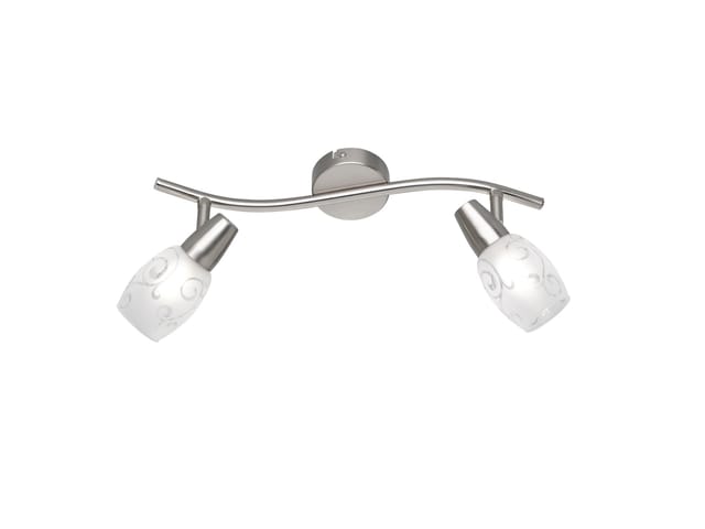 Deckenstrahler Colmar 2-flammig Silber Mit Dekorglas Satiniert, Breite 39cm