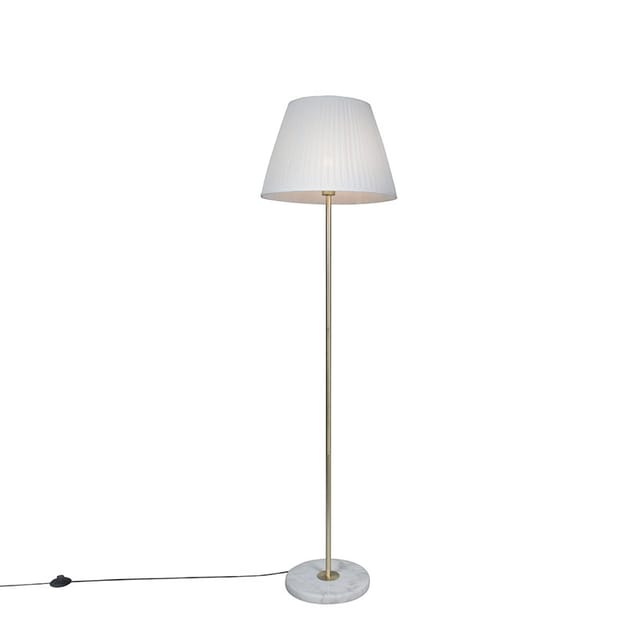 Retro Stehleuchte Messing Mit Plissee Schirm Creme 45 Cm - Kaso