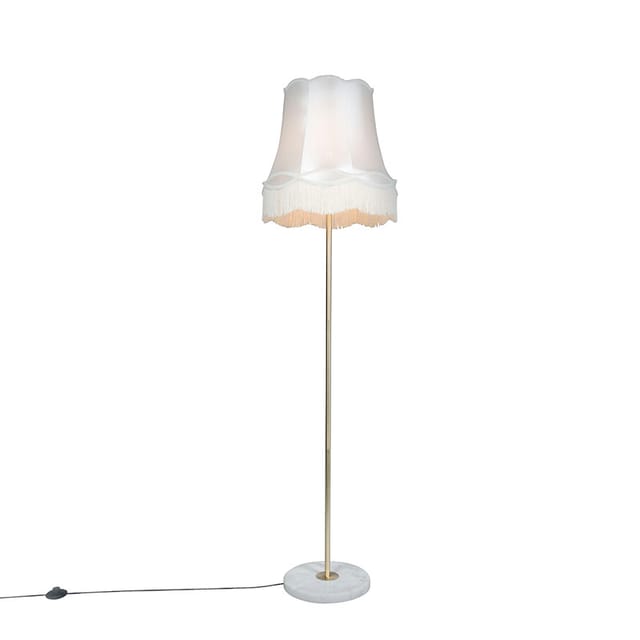Retro Stehleuchte Messing Mit Granny Schirm Creme 45 Cm - Kaso