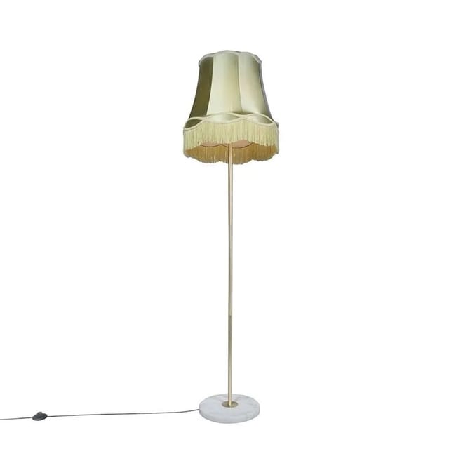 Retro Stehleuchte Messing Mit Granny Schirm Grün 45 Cm - Kaso