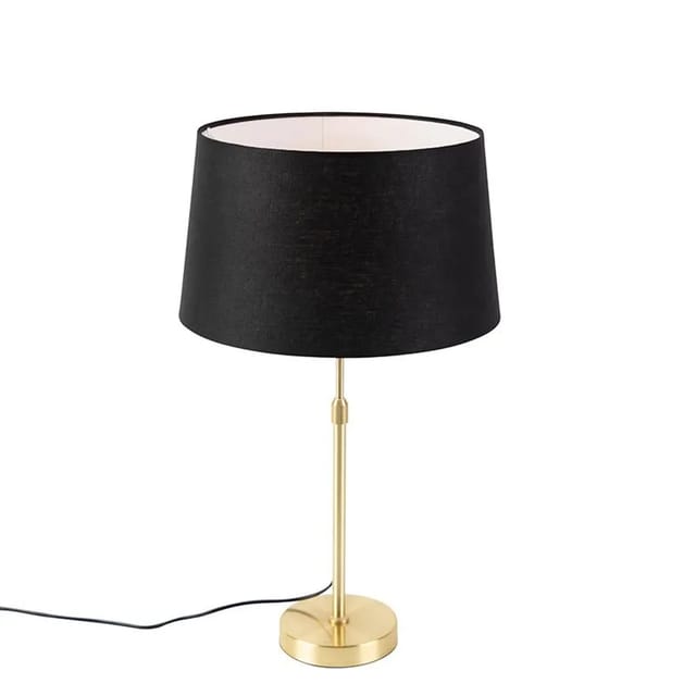 Tischlampe Gold / Messing Mit Leinenschirm Schwarz 35 Cm - Parte