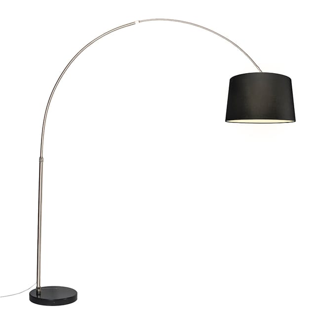 Bogenleuchte Stahl Stoffschirm Schwarz 45 Cm - Xxl