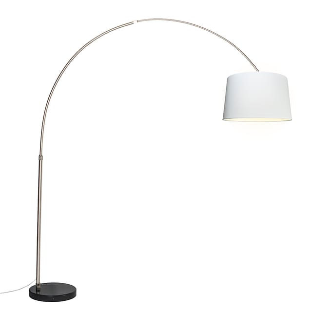 Bogenleuchte Stahl Stoffschirm Weiß 45 Cm - Xxl