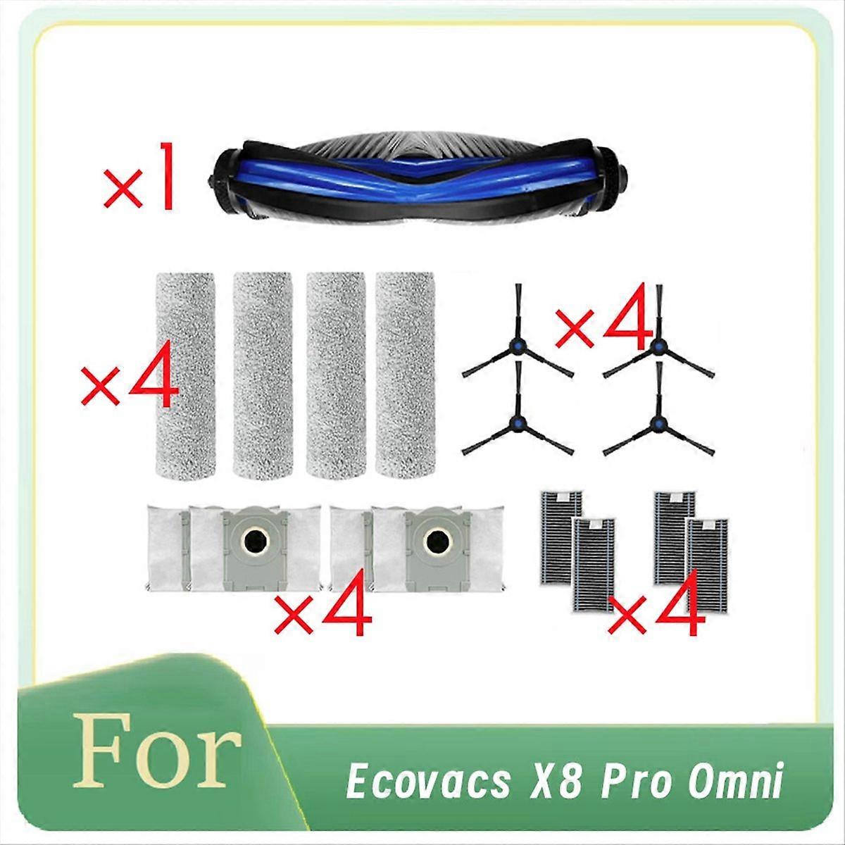 17-teiliges Zubehör Für Den Ecovacs X8 Pro Omni Saugroboter: Seitenbürste, Walze, Hepa-filter, Reinigungstuch Und Ultra-resistenter Staubbeutel.
