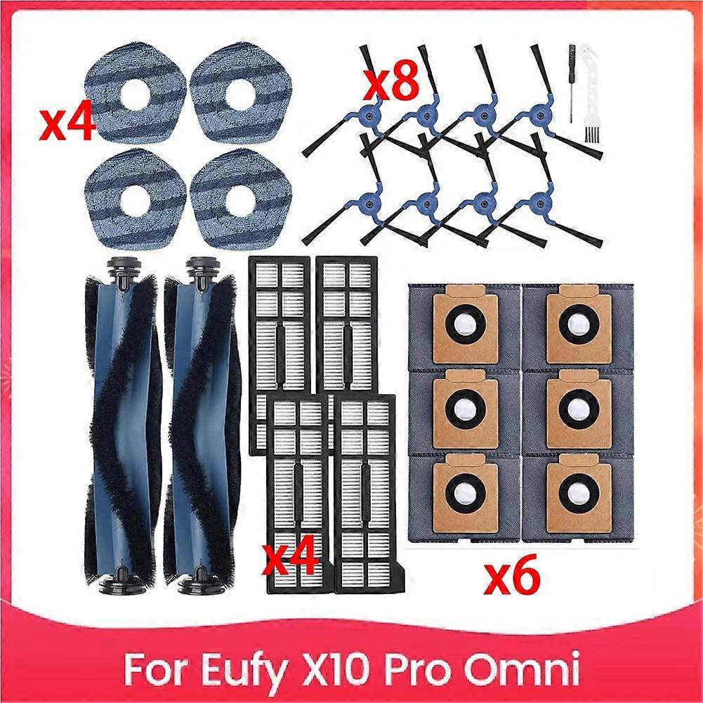 Für Eufy X10 Pro Omni: 2 Hauptbürsten, 4 Reinigungstücher, 8 Seitenbürsten, 4 Hepa-filter, 6 Ersatzstaubbeutel.