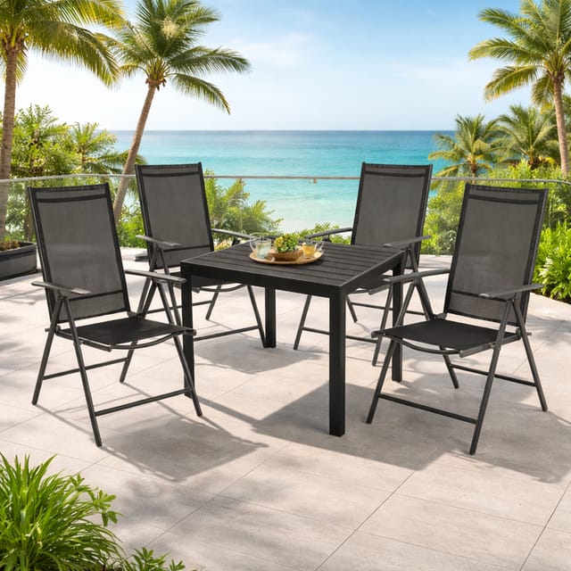 Gartengarnitur 5-teilig 90x90cm Anthrazit/schwarz Non-wood-mmc372219+4xm116001