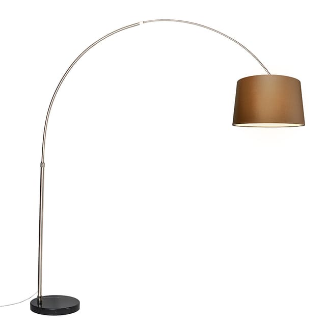 Bogenleuchte Stahl Stoffschirm Braun 45 Cm - Xxl