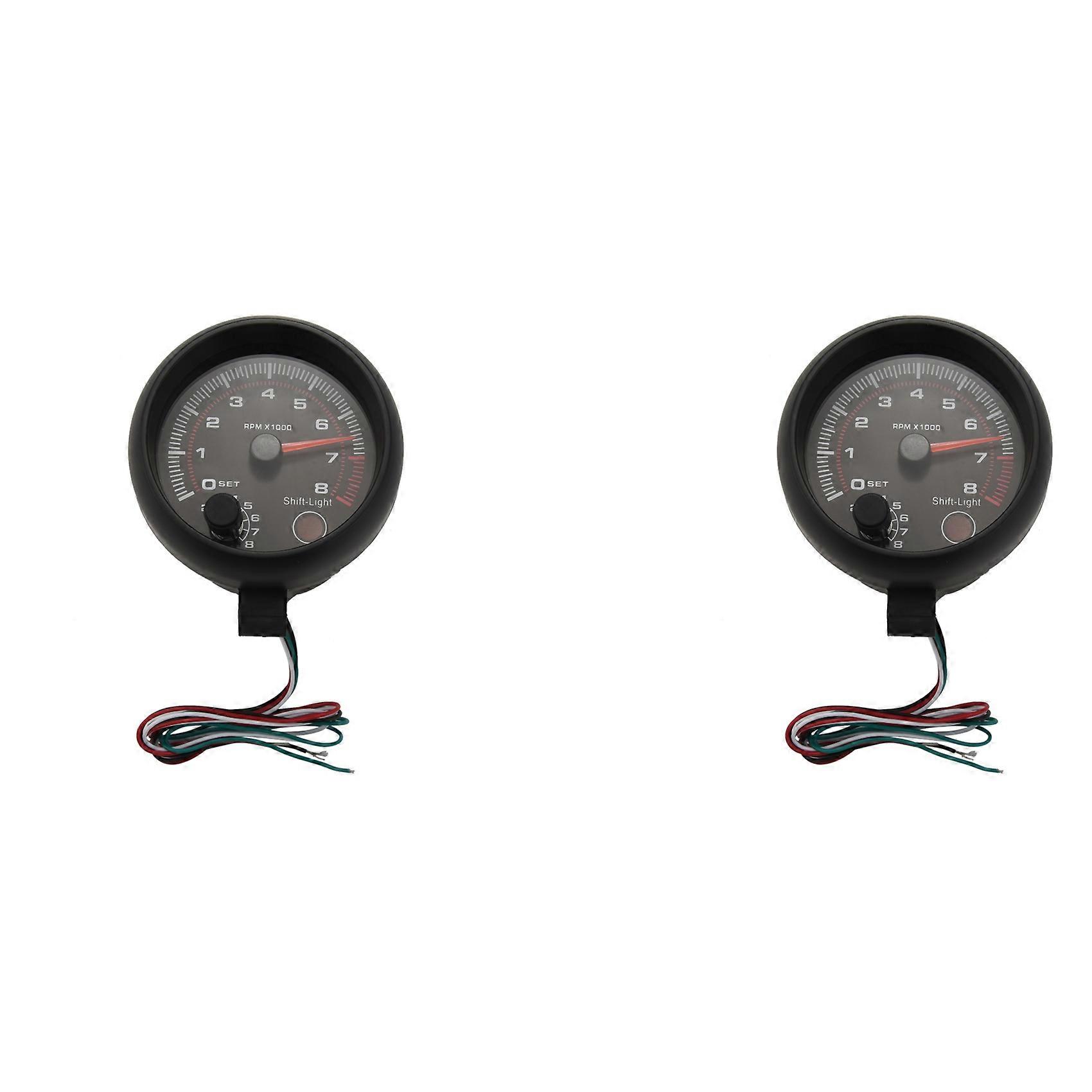 2 Universelle 3,75-zoll-12-v-drehzahlmesser Mit Weißer Led-hintergrundbeleuchtung Und Roter Ganganzeige Für Benzinfahrzeuge, 0–8000 U/min